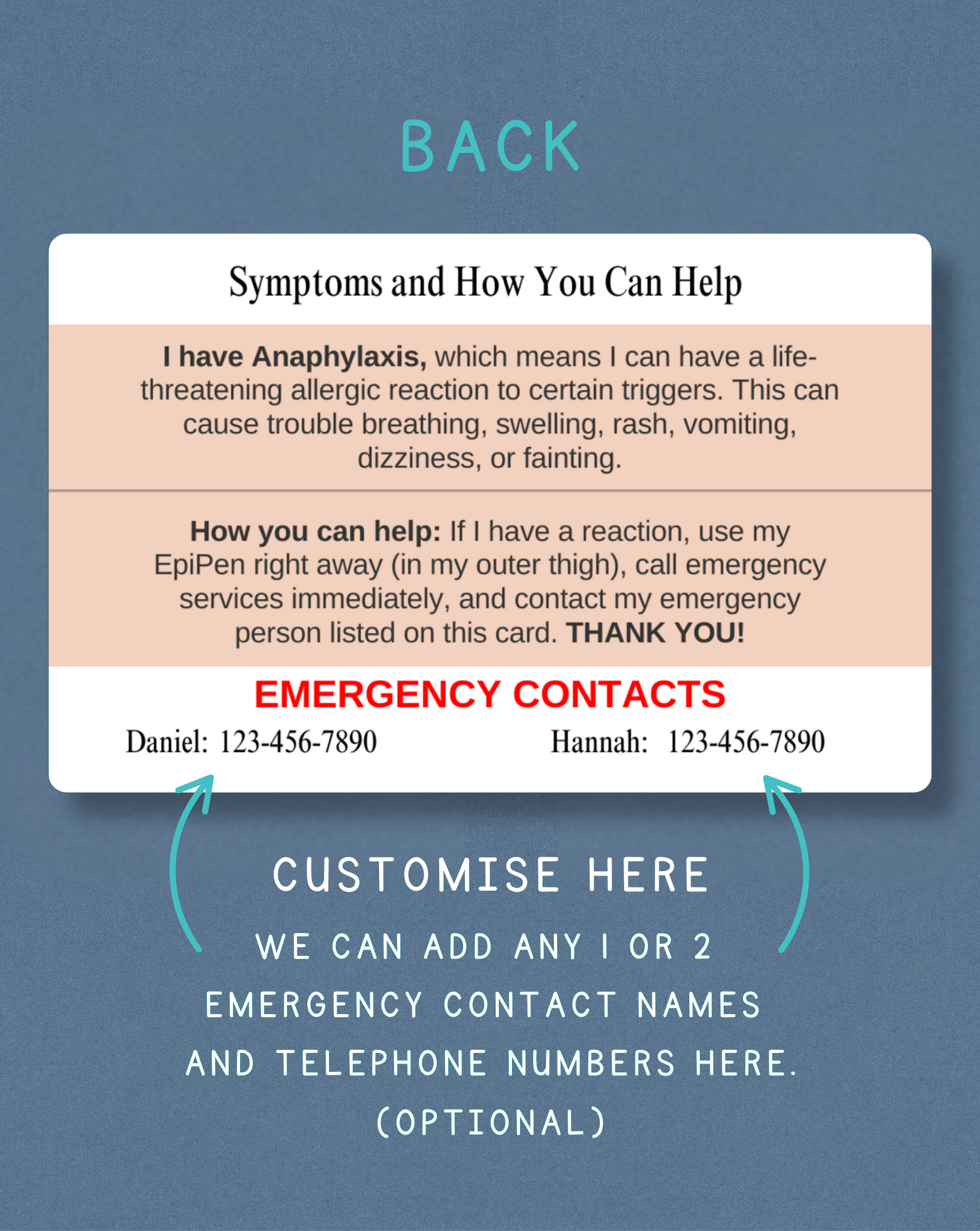 Anaphylaxis Alert Card