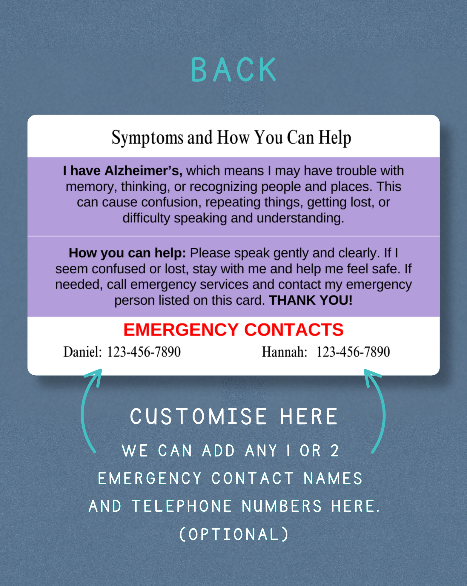 Alzheimer’s Medical Alert Card