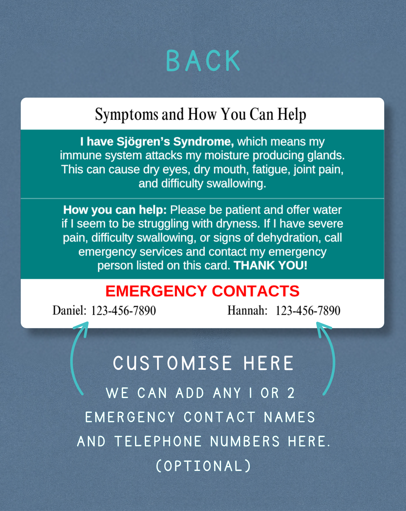 Sjogren’s Syndrome Medical Alert Card