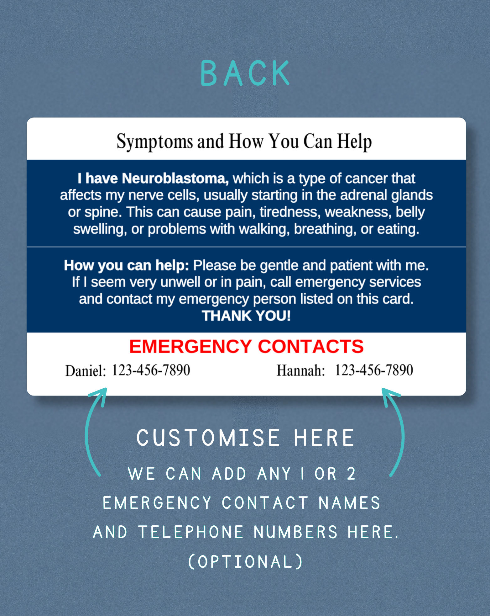 Neuroblastoma Medical Alert Card